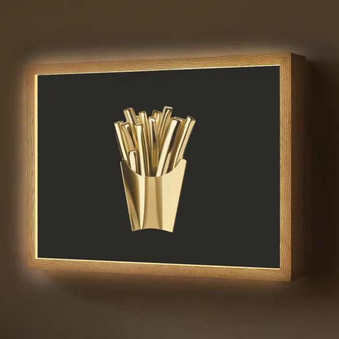 Friet - Goud - Chrome - Eten Light Box met batterij (Wandlamp) middel -z3d_website