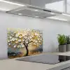 Boom - Bloemen - Goud - Beige keuken achterwand spatscherm klein -3d_schuin