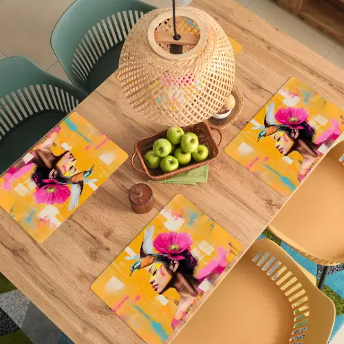 Vogel - Vrouw - Abstract - Bloem Placemat vinyl groot -zzsfeer5_Kitchenyeah-website