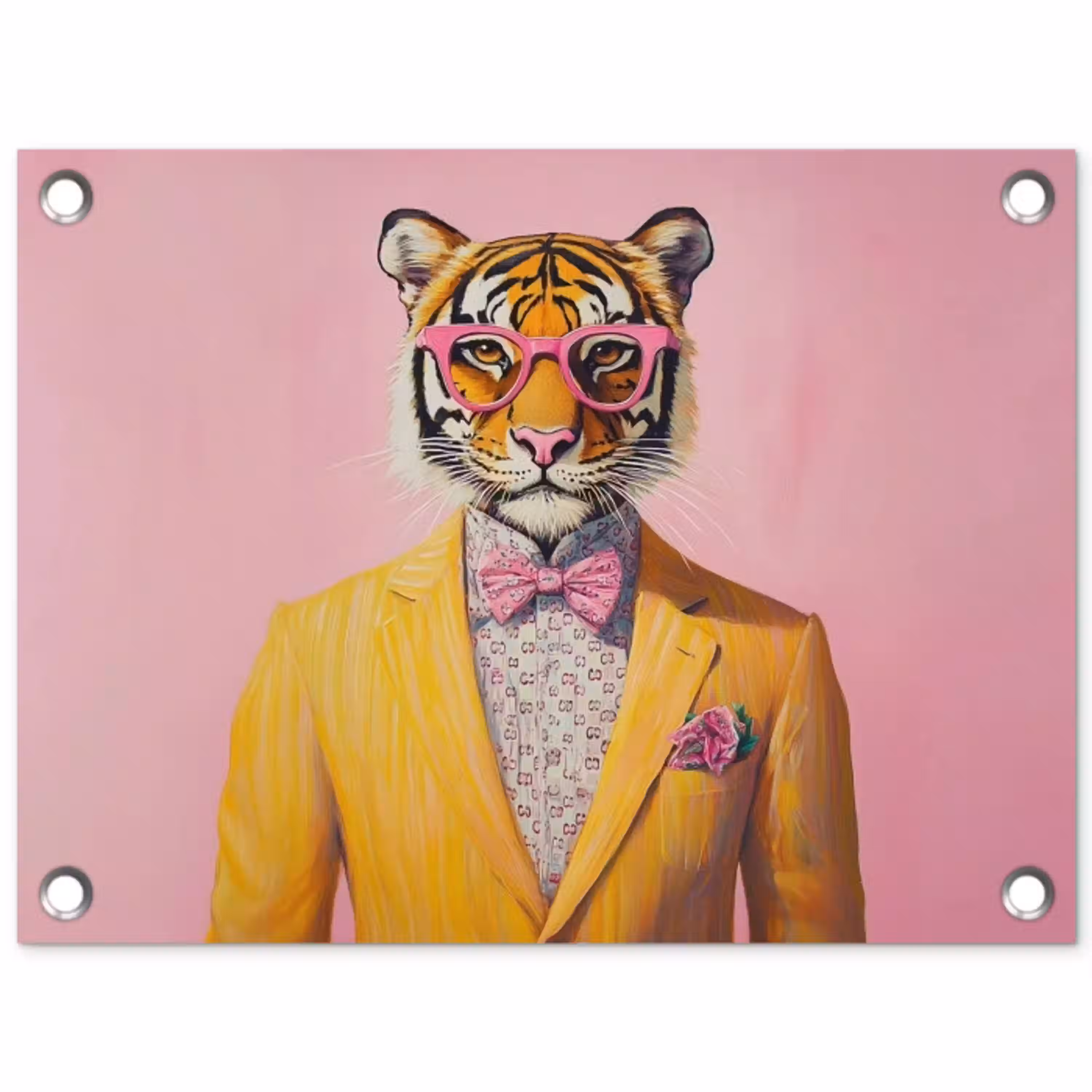 Tijger - Bril - Geel - Jasje tuinposter los doek klein -3d