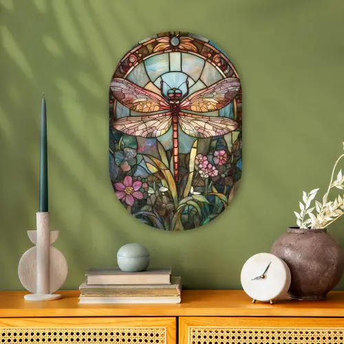 Libelle - Mozaïek - Bloemen - Kleurrijk Wandcirkel Ovaal Forex klein -sfeer2