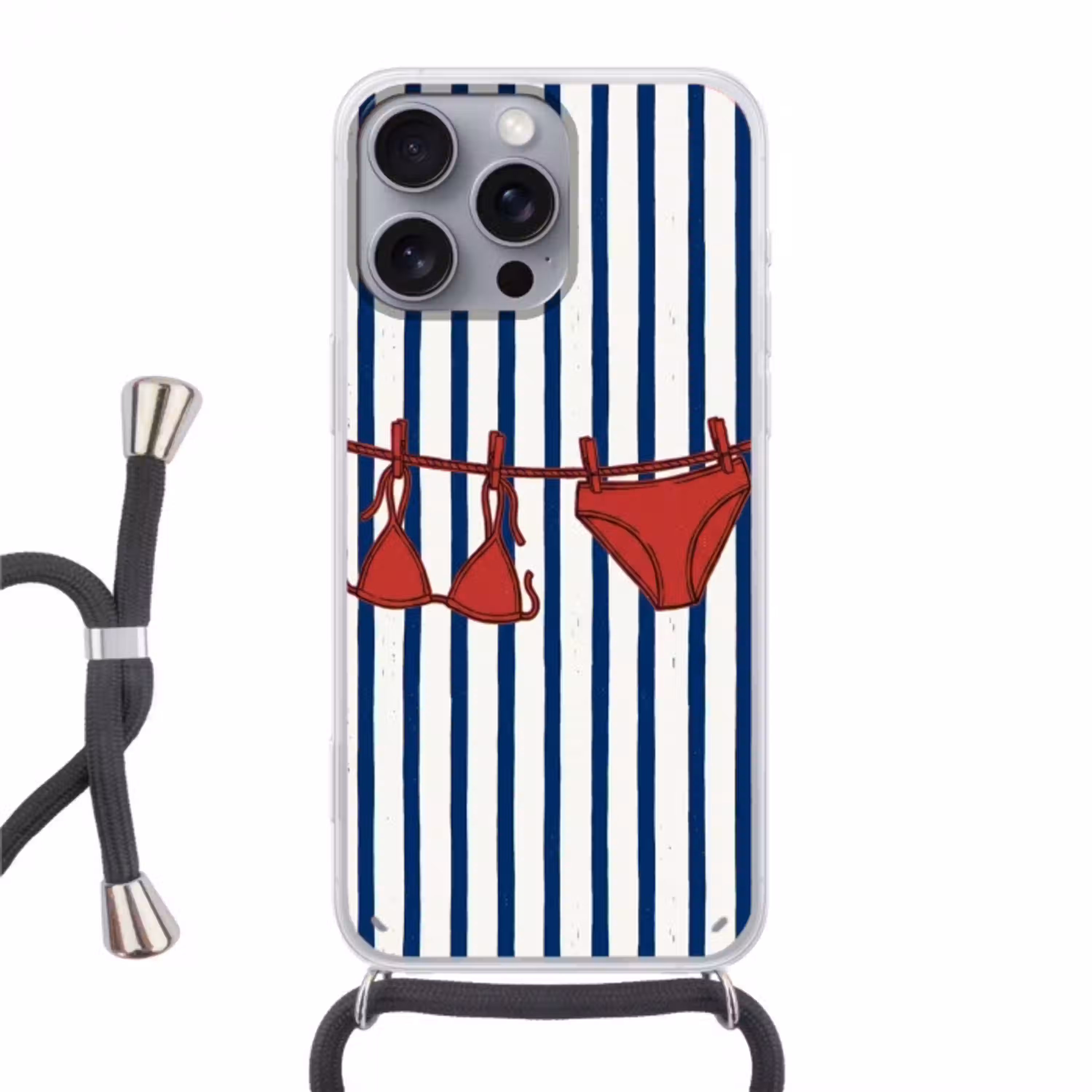 Badkleding - Waslijn - Zomer - Illustratie - Rood Hoesje iPhone 16 Pro Max met koord klein -3d