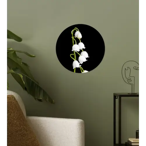 Lelietjes van dalen - Bloemen - Zwart - Flora Wandcirkel behangsticker klein -sfeer2