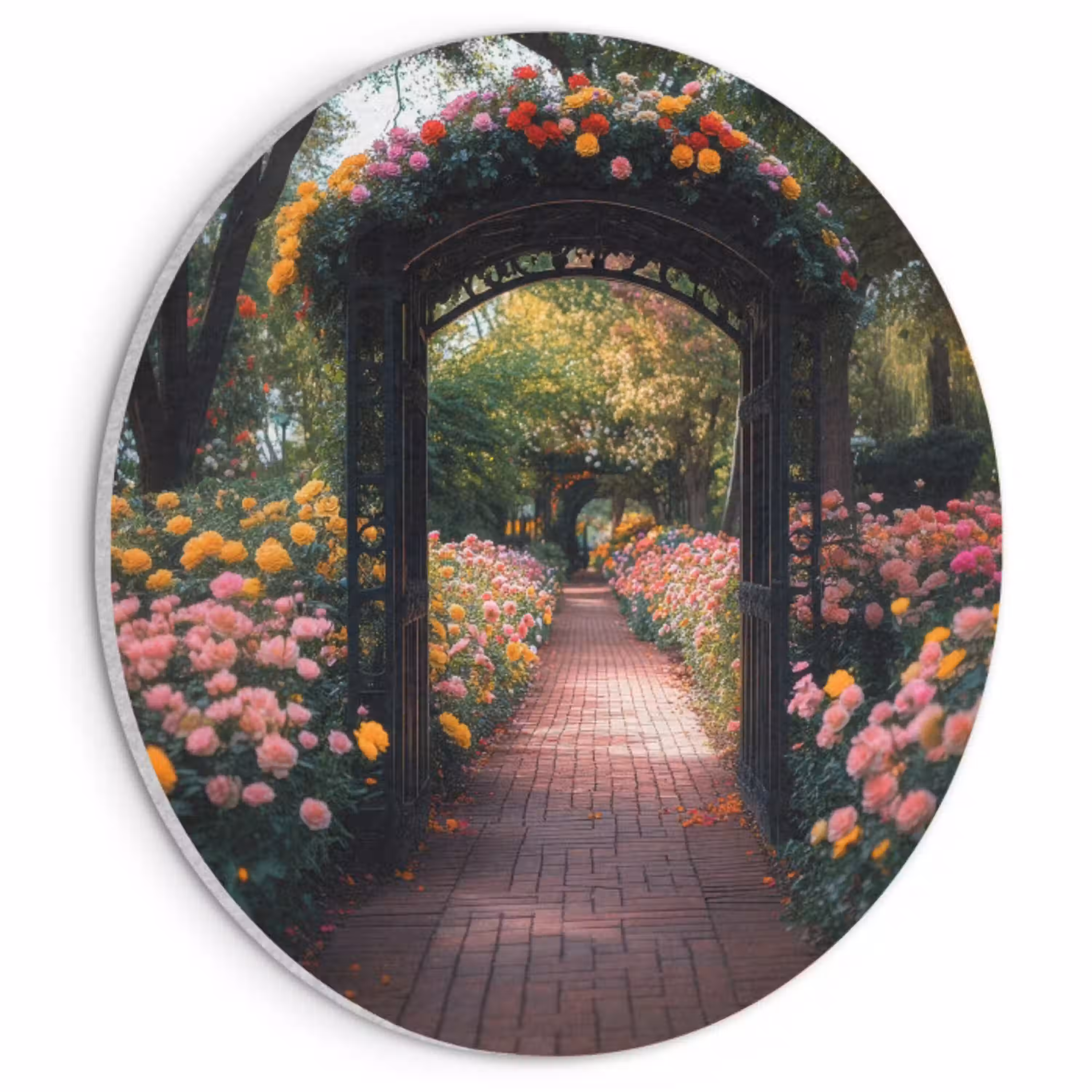 Doorkijk - Bloemen - Pad - Natuur - Kleurrijk Akoestische PET Vilt - Rond klein -3d