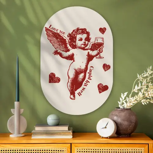 Cupido - Hartjes - Rood - Klassiek Wandcirkel Ovaal Glas middel -sfeer2