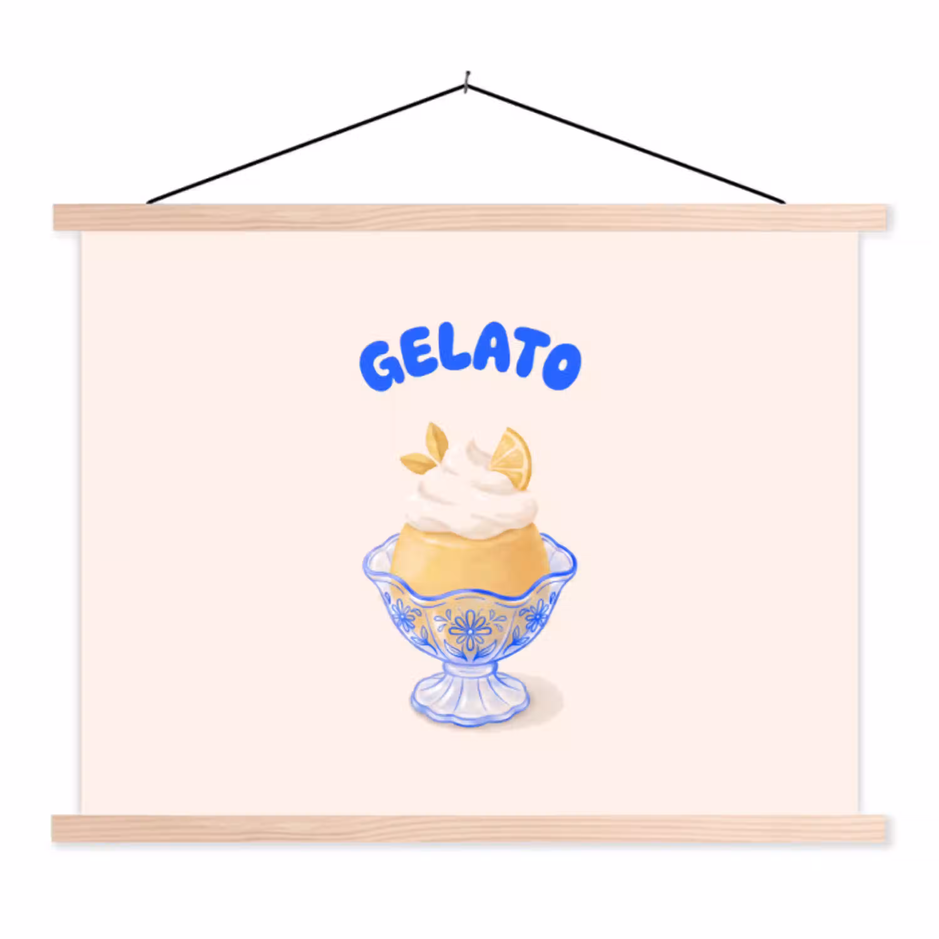IJs - Citroen - Illustratie - Geel - Dessert textielposter latten blank klein -3d