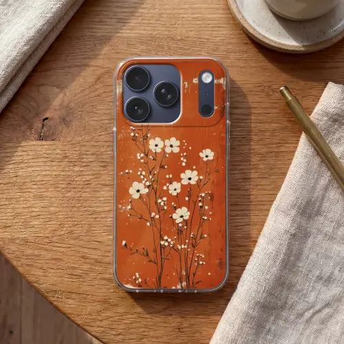 Bloemen - Wit - Subtiel - Roestkleur Telefoonhoesje iPhone 17 Pro klein -sfeer1