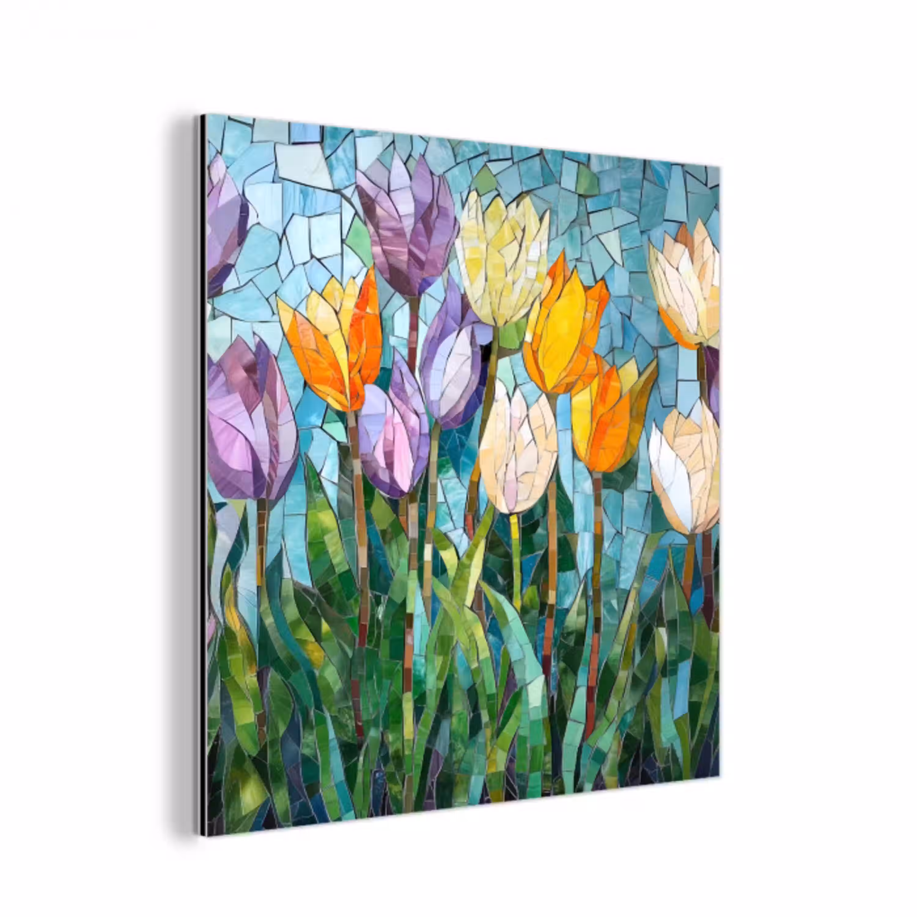 Mozaïek - Veld - Tulpen - Kleurrijk aluminium wit klein -3d