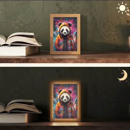 Panda - Jas - Graffiti - Oranje Light Box met kabel (Tafellamp) klein -sfeer3