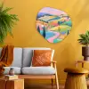 Landschap - Paars - Pastel - Huizen Wandcirkel Organisch Plexiglas middel -sfeer4