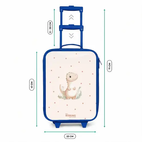 Beige dino op een stippen achtergrond Kinderkoffer - Blauw klein -productfoto_formaten