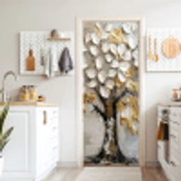 Boom - Beige - Grijs - Goud - Abstract deurposter klein -sfeer5