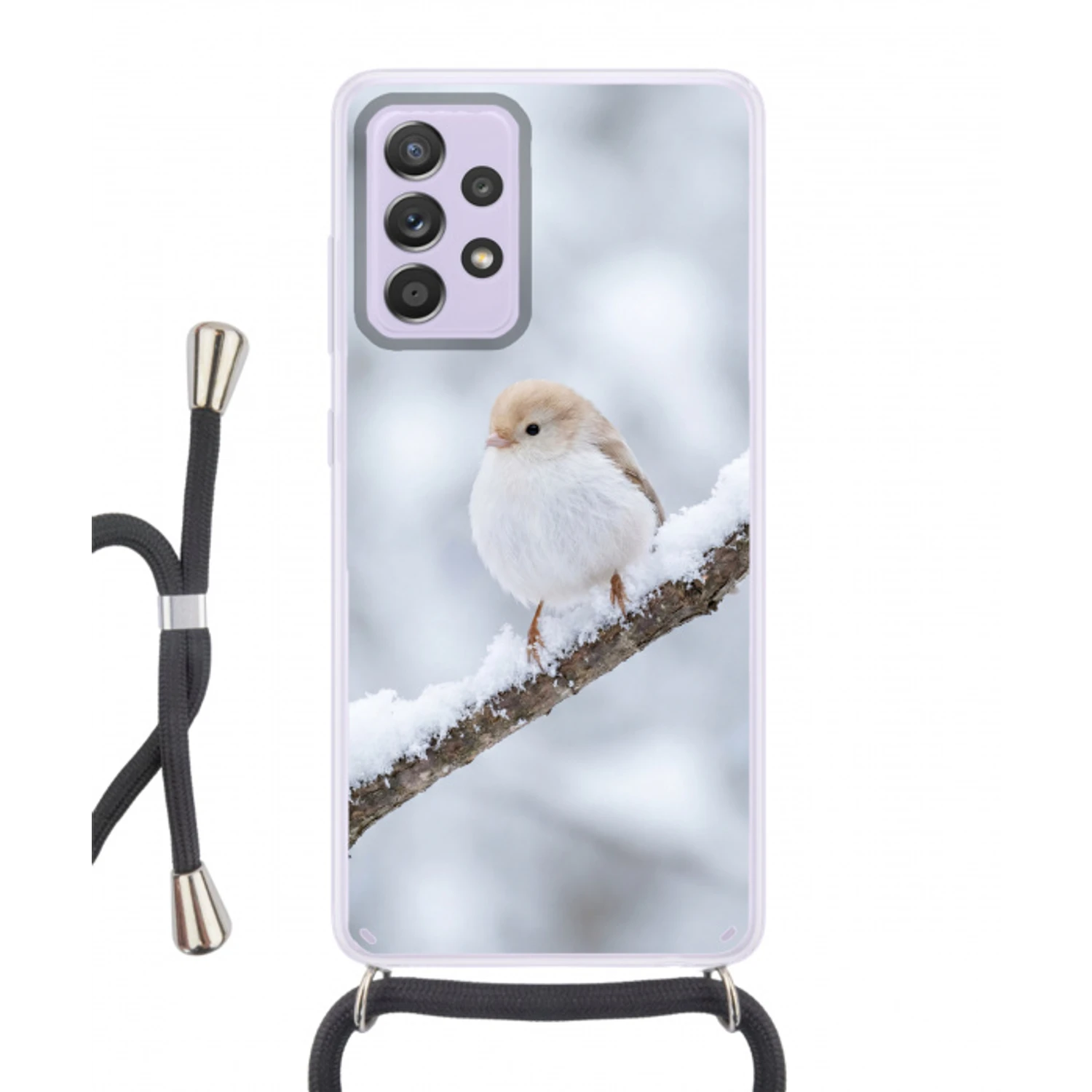 Vogeltje - Sneeuw - Tak - Winter - Zacht Hoesje Samsung Galaxy A52 5G met koord klein -3d