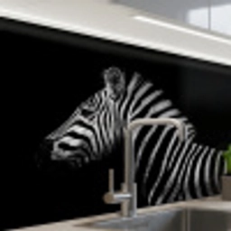 Zebra - Dier - Zwart keuken achterwand 2 middel -zzzz3d_schuin
