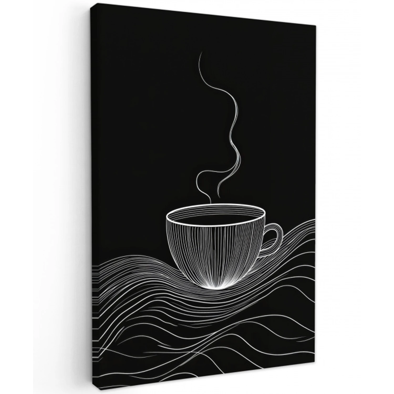 Lijntekening - Koffiekop - Zwart Tuinposter op houten frame 2 cm dik klein -3d