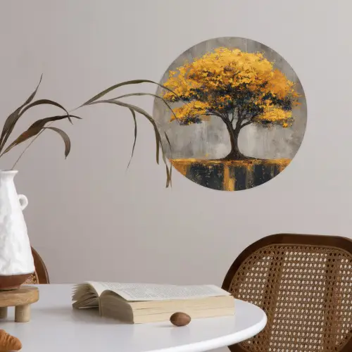 Boom - Bladeren - Goud - Abstract Wandcirkel behangsticker klein -sfeer3