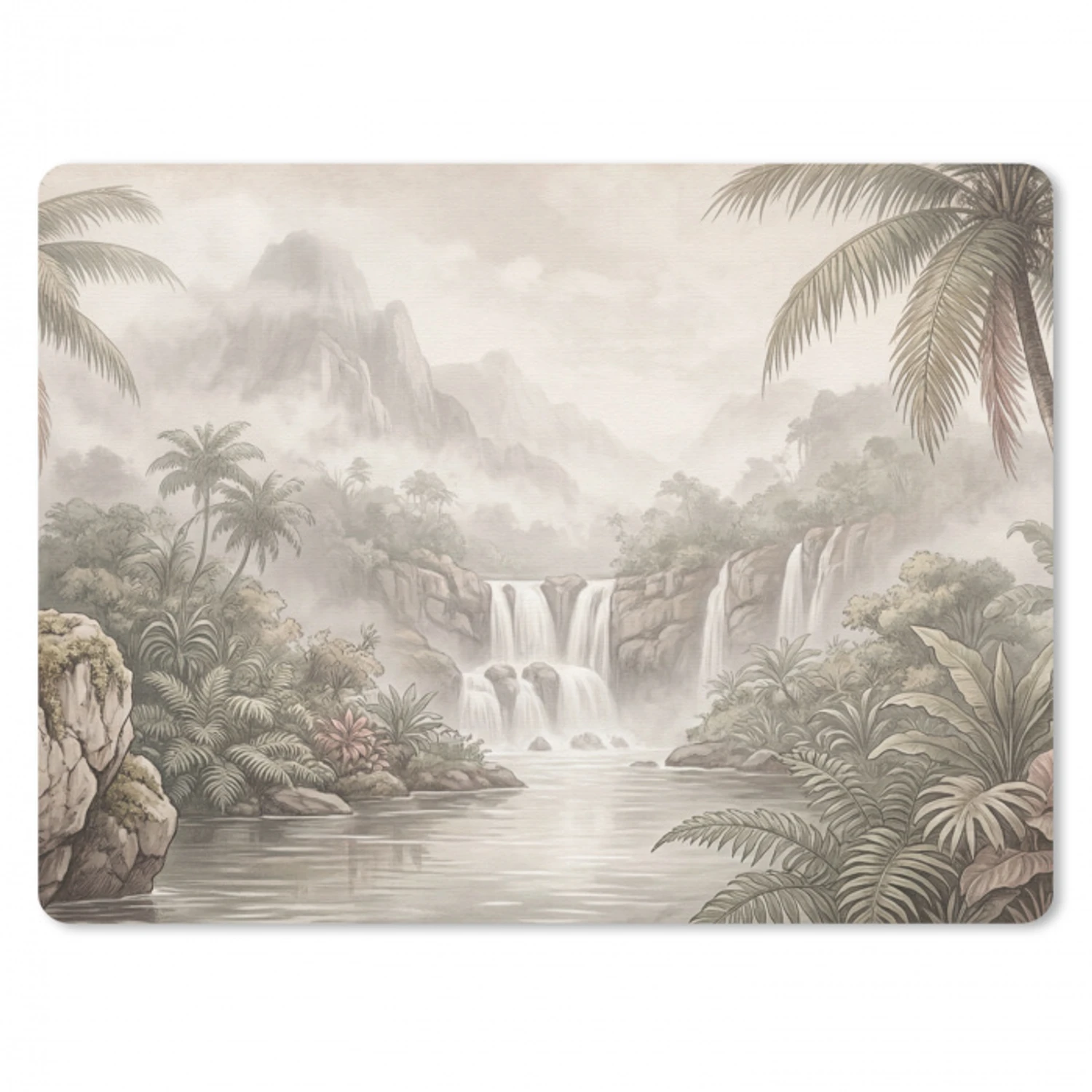 Jungle - Watervallen - Tropisch - Illustratie muismat rubber klein -3d