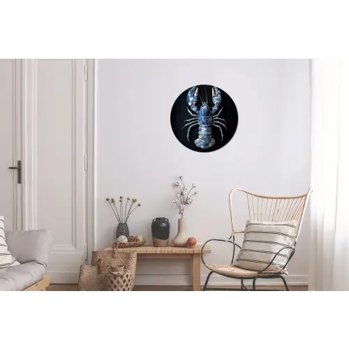 Kreeft - Delftsblauw - Schild - Stoer Wandcirkel aluminium klein -woonkamer