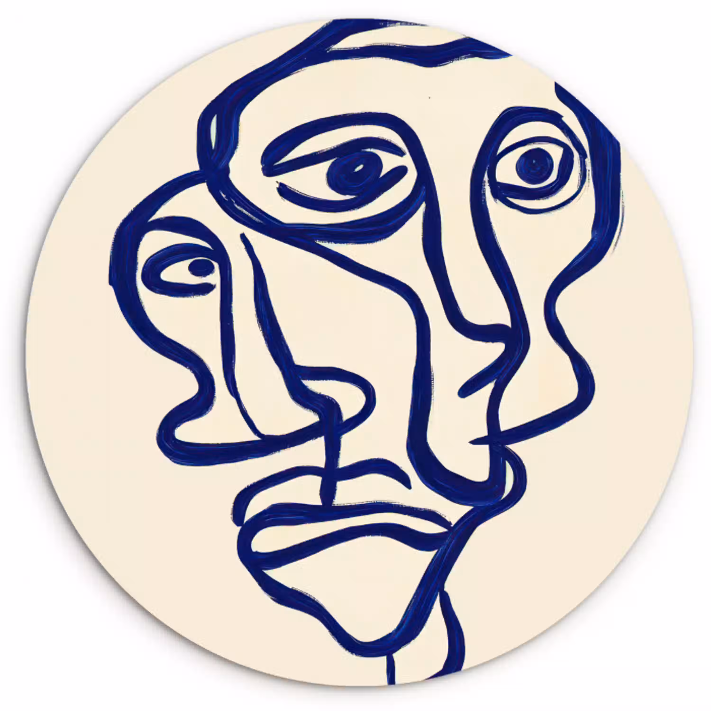 Lijntekening - Overlappende gezichten - Donkerblauw Wandcirkel kunststof plaat 5mm dik klein -3d