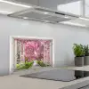 Japans - Sakura - Bloesem - Boom - Bloesem takken - Doorkijk keuken achterwand spatscherm klein -3d_schuin