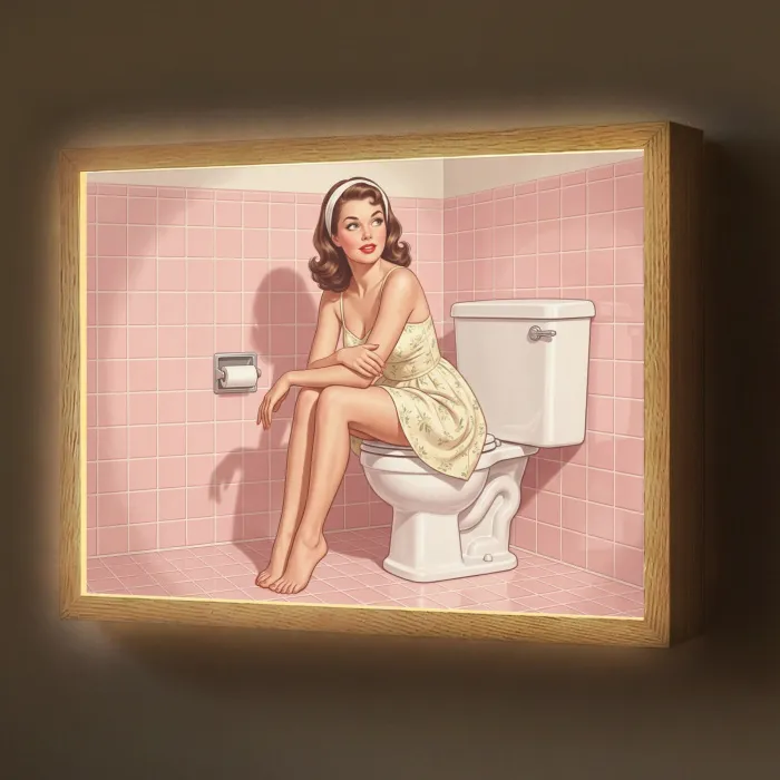 Roze - Retro - Vrouw Light Box met batterij (Wandlamp) middel -z3d_website