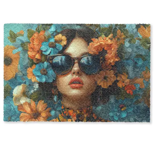 Vrouw - Bloemen - Oranje - Blauw - Modern Deurmat klein -zkaufland3d