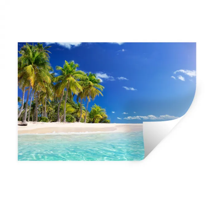 Strand - Zee - Palmboom - Zon - Zomer Muursticker klein -3d