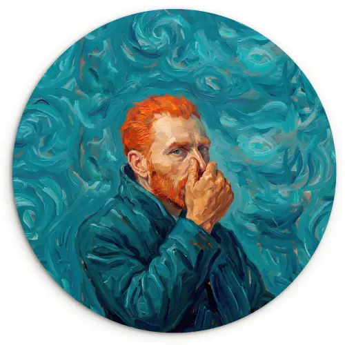 Portret - Klassiek - Blauw Wandcirkel kunststof plaat 5mm dik klein -3d