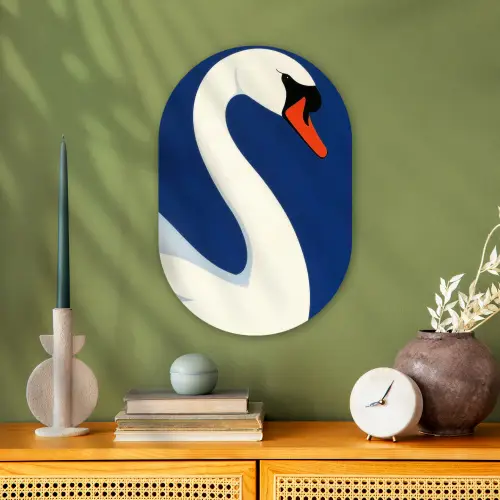 Zwaan - Wit - Snavel - Illustratie Wandcirkel Ovaal Forex klein -sfeer2