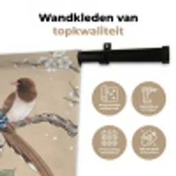 Bloemen - Vogels - Bloemen Wandkleed katoen middel -sfeer2