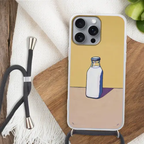 Glazen - Fles - Illustratie - Melk Hoesje iPhone 16 Pro Max met koord klein -sfeer4