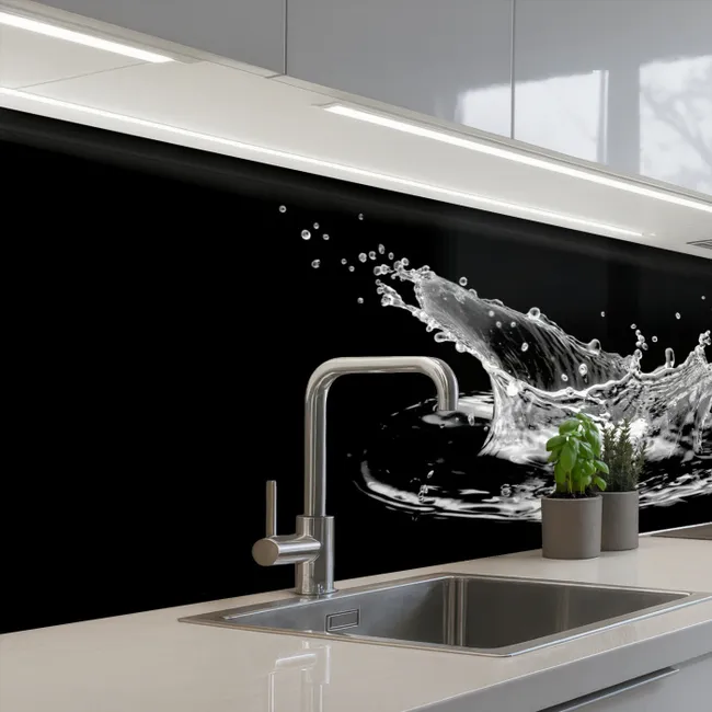 Water - Splash - Water - Zwart keuken achterwand 2 middel -3d_schuin