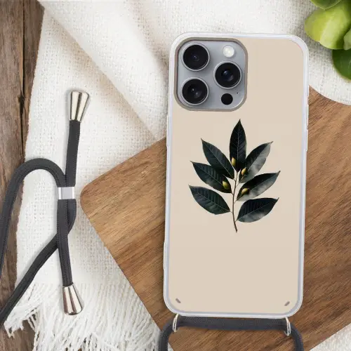Laurierbladeren - Bloemknoppen - subtiel Hoesje iPhone 16 Pro Max met koord klein -sfeer4
