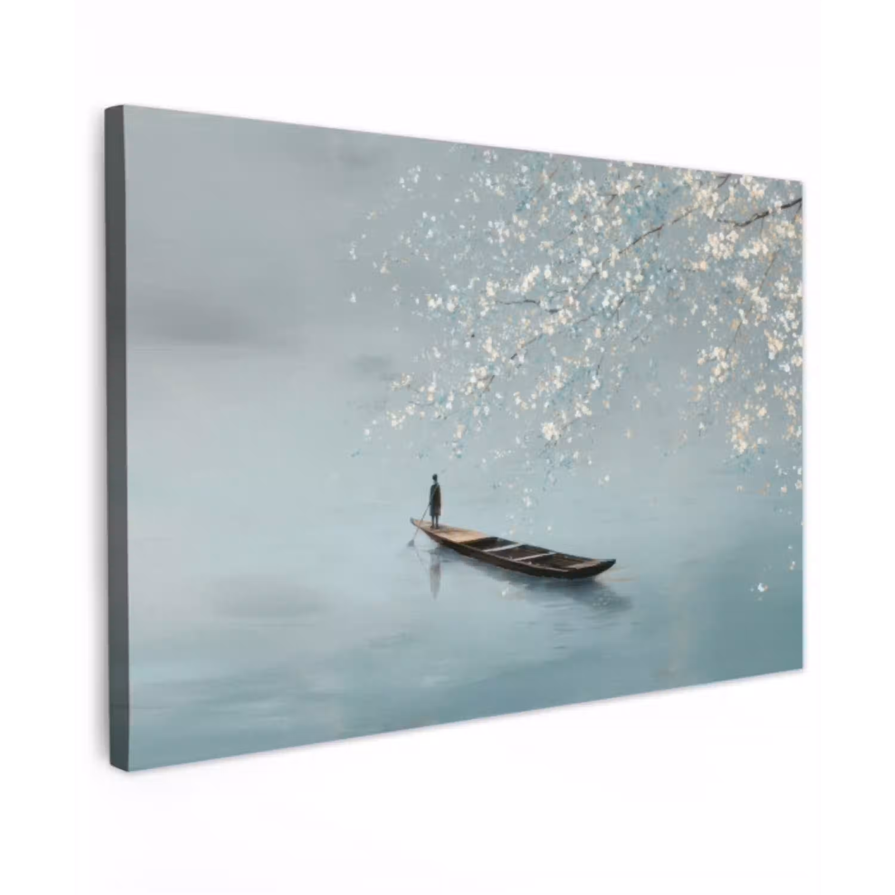 Bloesems - Minimalistisch - Wateroppervlak - Boot Tuinposter op houten frame 2 cm dik klein -3d