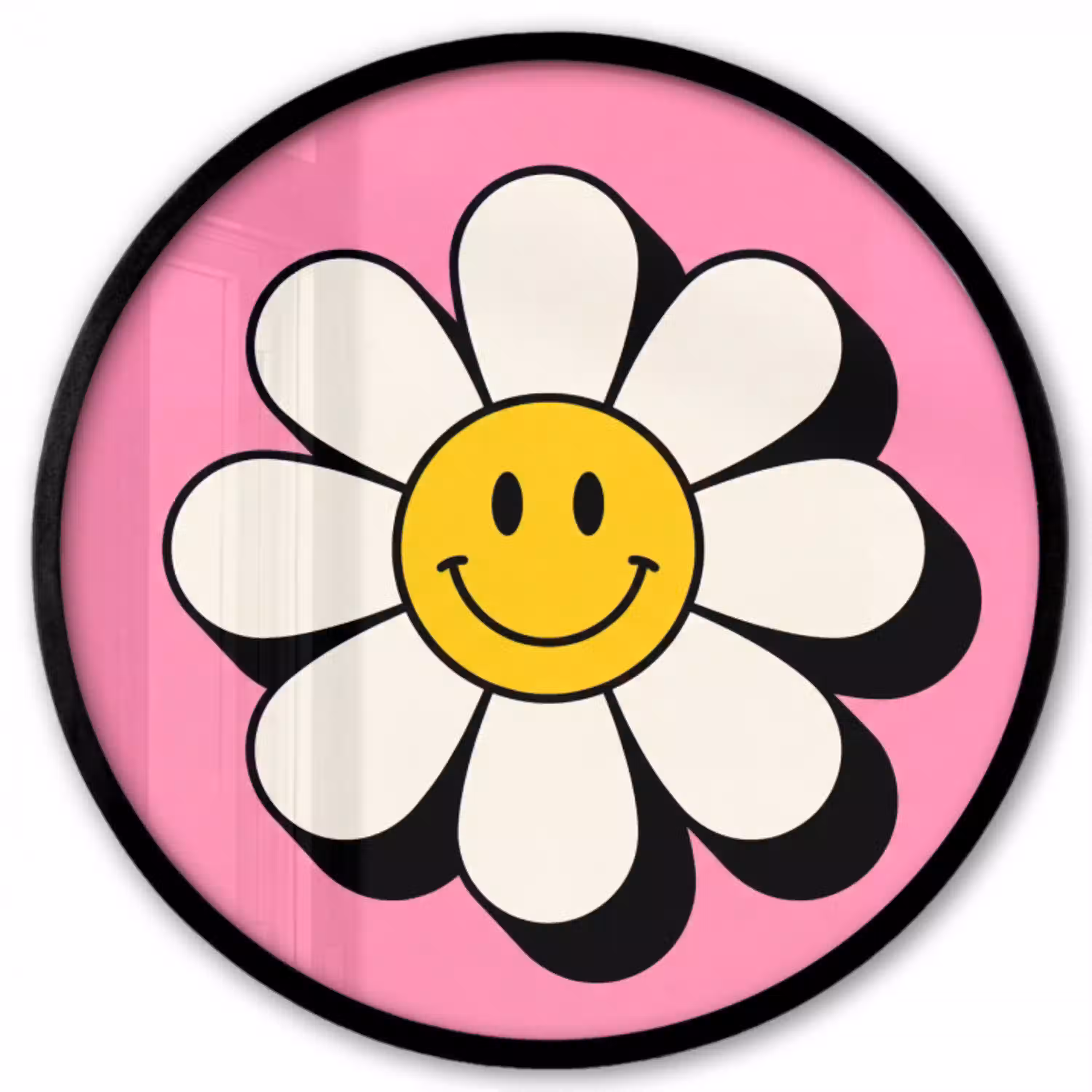 Smiley - Bloem - Roze Fotolijst rond zonder passe partout klein -3d