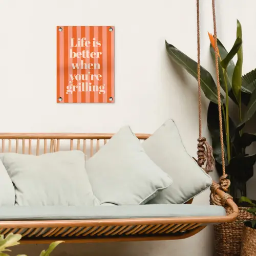 Tekst - Gestreept - Oranje - Zomer tuinposter los doek klein -sfeer7
