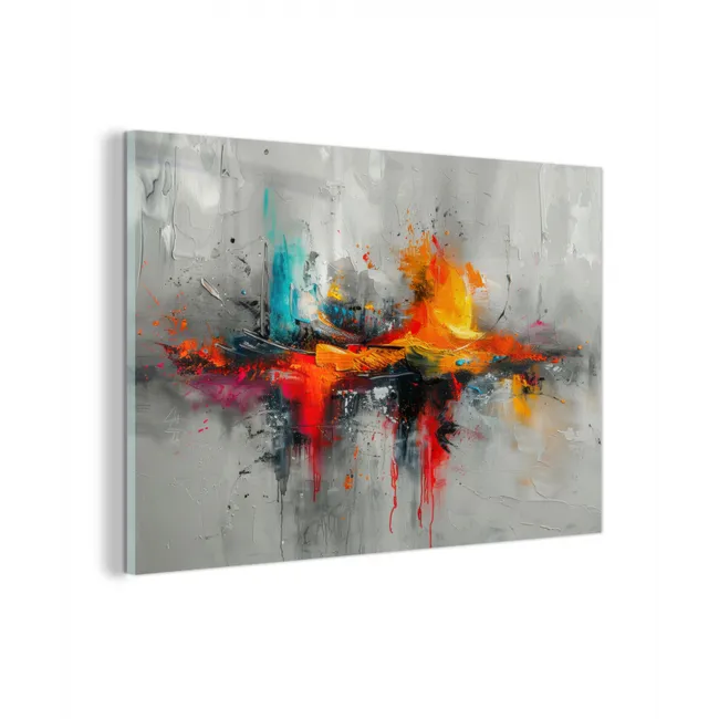 Glas schilderij - Moderne kunst - Oranje - Grijs - Abstract