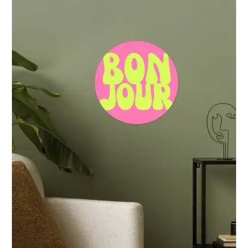 Bonjour - Roze - Fel groen Wandcirkel behangsticker klein -sfeer2