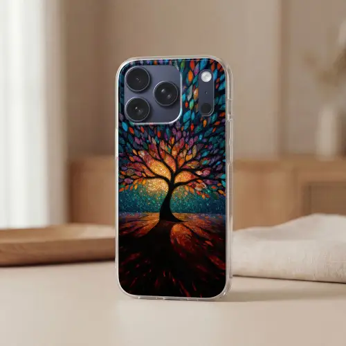 Mozaïek - Kleurrijk - Boom - Takken Telefoonhoesje iPhone 17 Pro klein -sfeer2