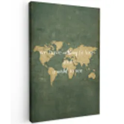 Quote - Vintage - Wereldkaart - Oud Tuinposter op houten frame 2 cm dik middel -3d