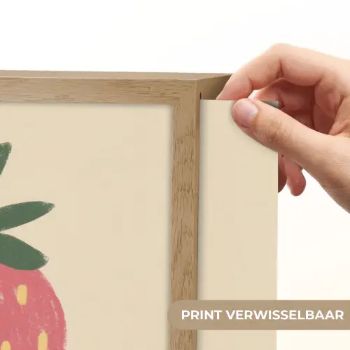 Aardbei - Minimalistisch - Rood - Fruit Light Box met batterij (Wandlamp) middel -USP_websiteprintNL