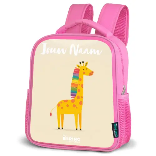 Giraffe - Dier - Kleurrijk Kinderrugzak - Roze middel -schuin