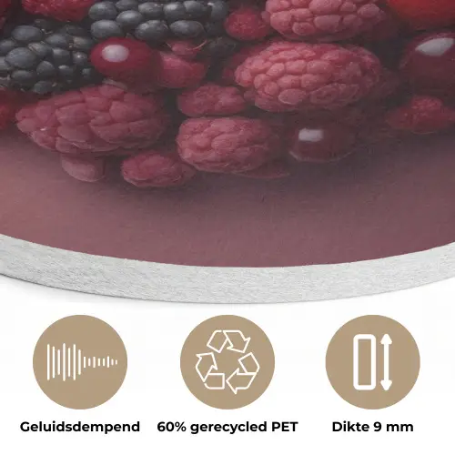 Fruit - Hartjes - Aardbeien - Frambozen - Bosbessen Akoestische PET Vilt - Rond klein -closeup_NL