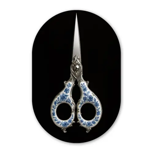 Schaar - Delfts blauw - Zwart Wandcirkel Ovaal Glas middel -3d