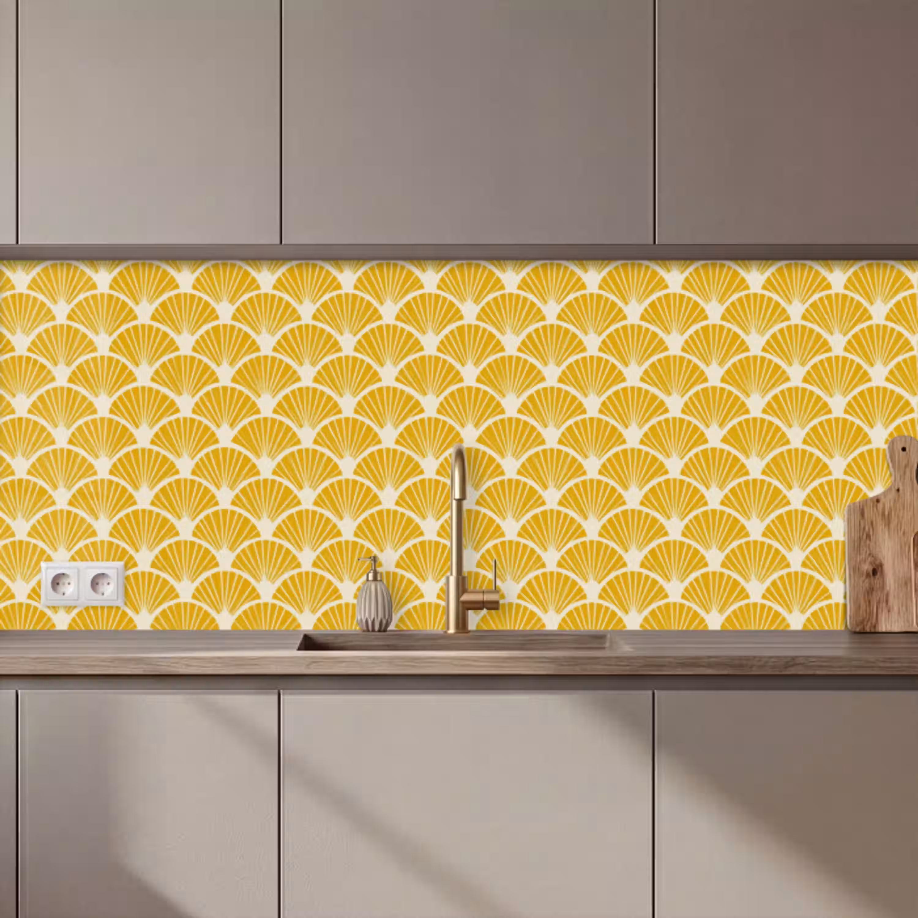 Waaiers - Art Deco - Retro - Okergeel keuken achterwand 2 middel 871 zz_3dshopping