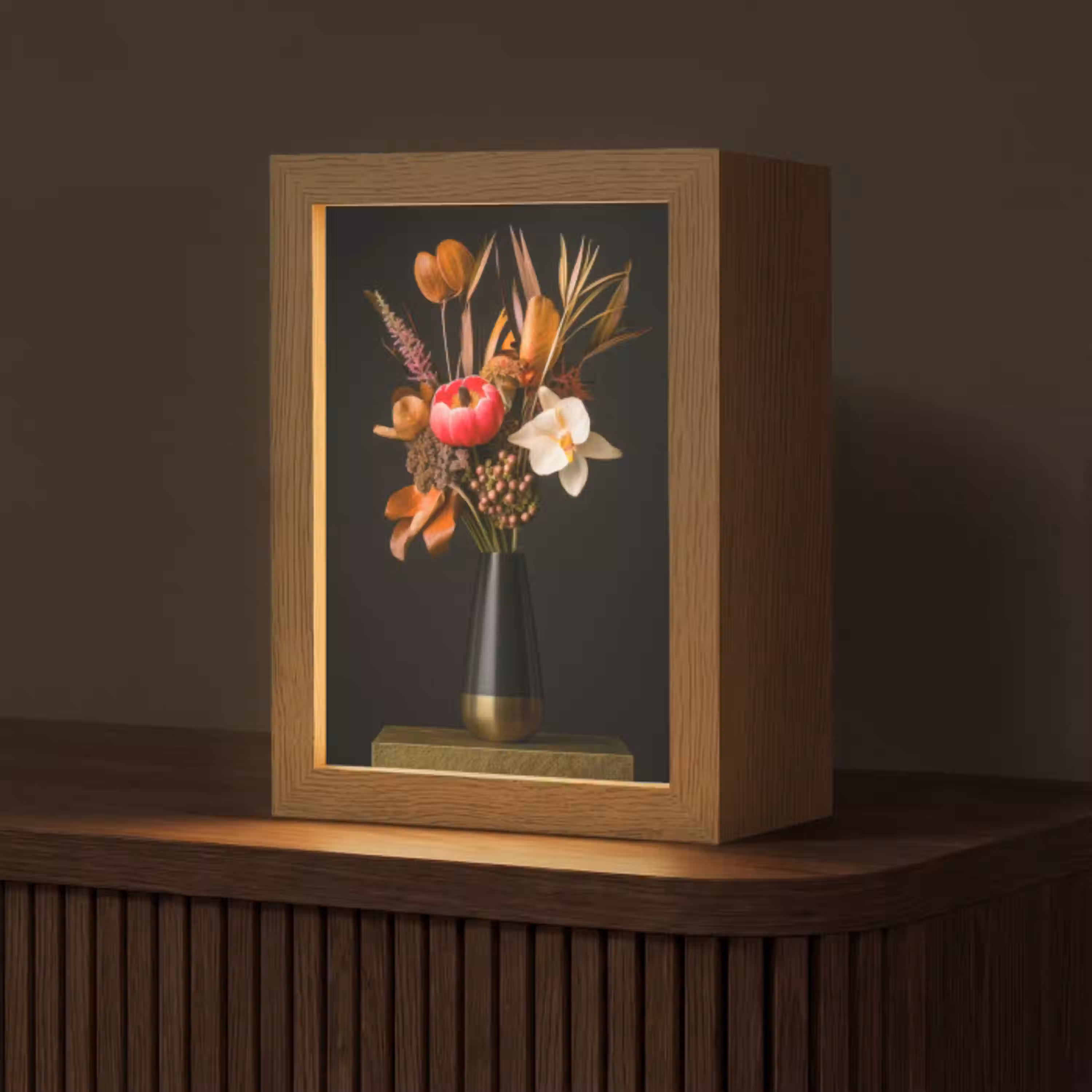 Boeket - Oranje - Gouden - vaas Light Box met kabel (Tafellamp) klein -z3d_website