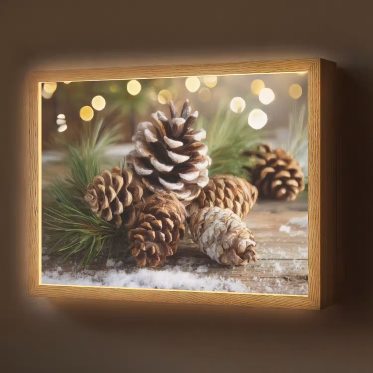 Lightbox - Wandlamp - Dennenappels - Kerstsfeer - Bruin - Groen