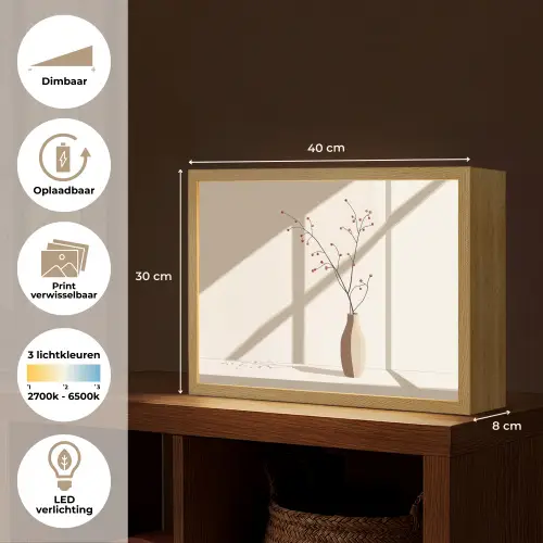 Vaas - Takken - Bessen - Minimalistisch Light Box met batterij (Wandlamp) middel -USP_websiteoverzichtNL