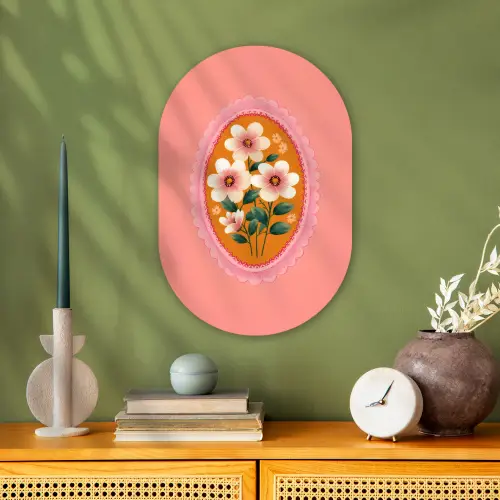 Illustratie - Bloemen - Rand - Roze Wandcirkel Ovaal Forex klein -sfeer2