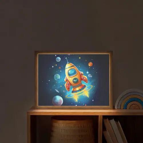 Raket - Ruimte - Planeten - Kinderen - Jongen Light Box met batterij (Wandlamp kind) middel -sfeer1_kind